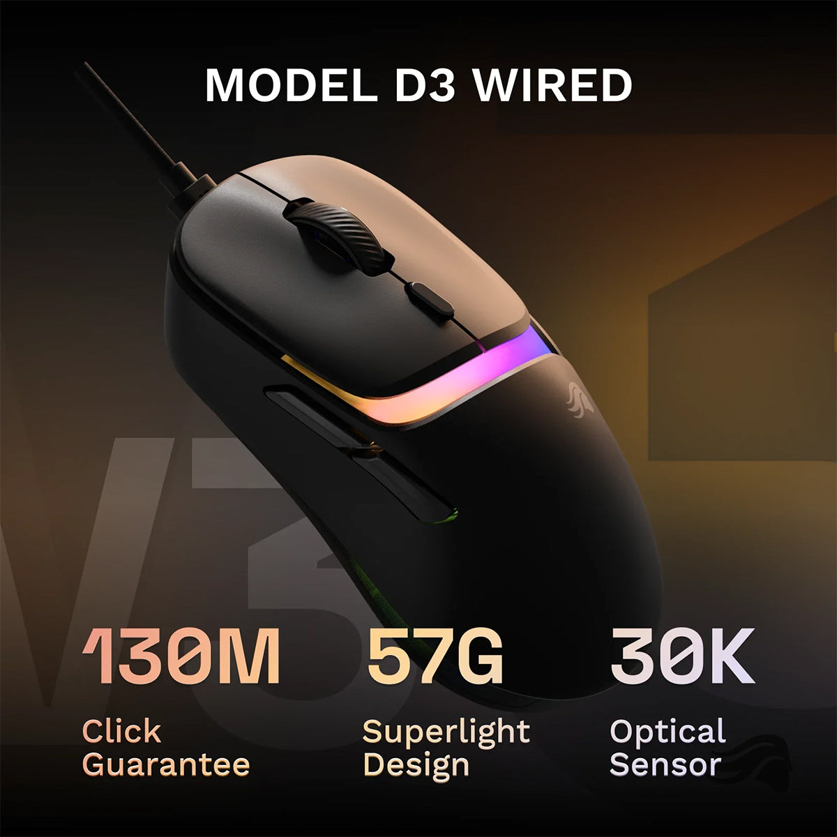 Glorious Model D3 Wired Gaming Mouse - Black