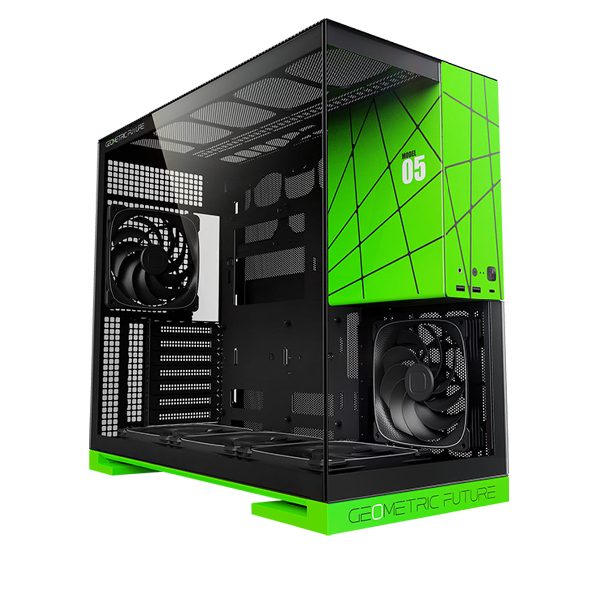 Geometric Future Model 5 ATX Mid Tower Case 5 Fans - Green