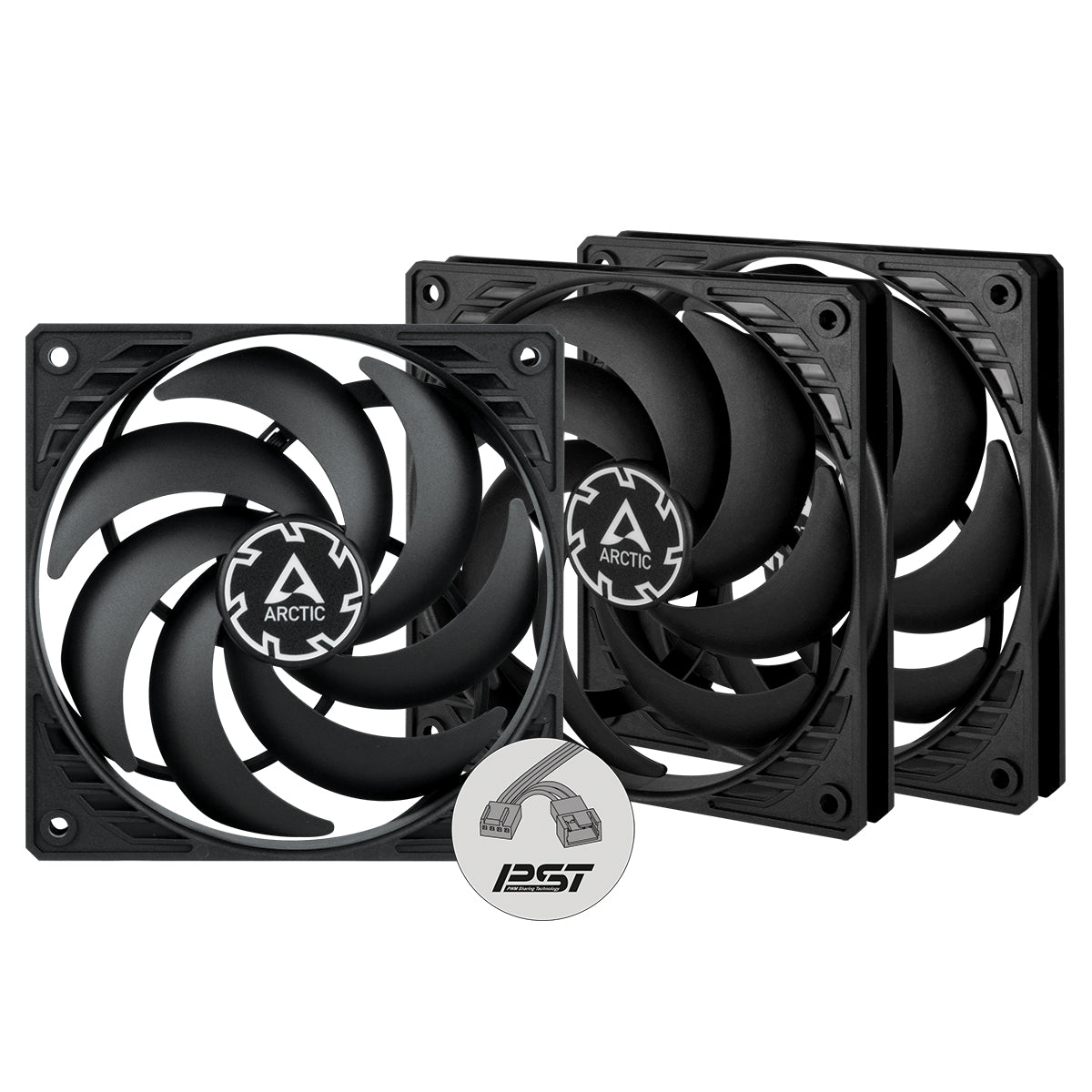 Arctic P12 Slim PWM PST 120mm Low Profile High Performance Fan Black - 3 Pack