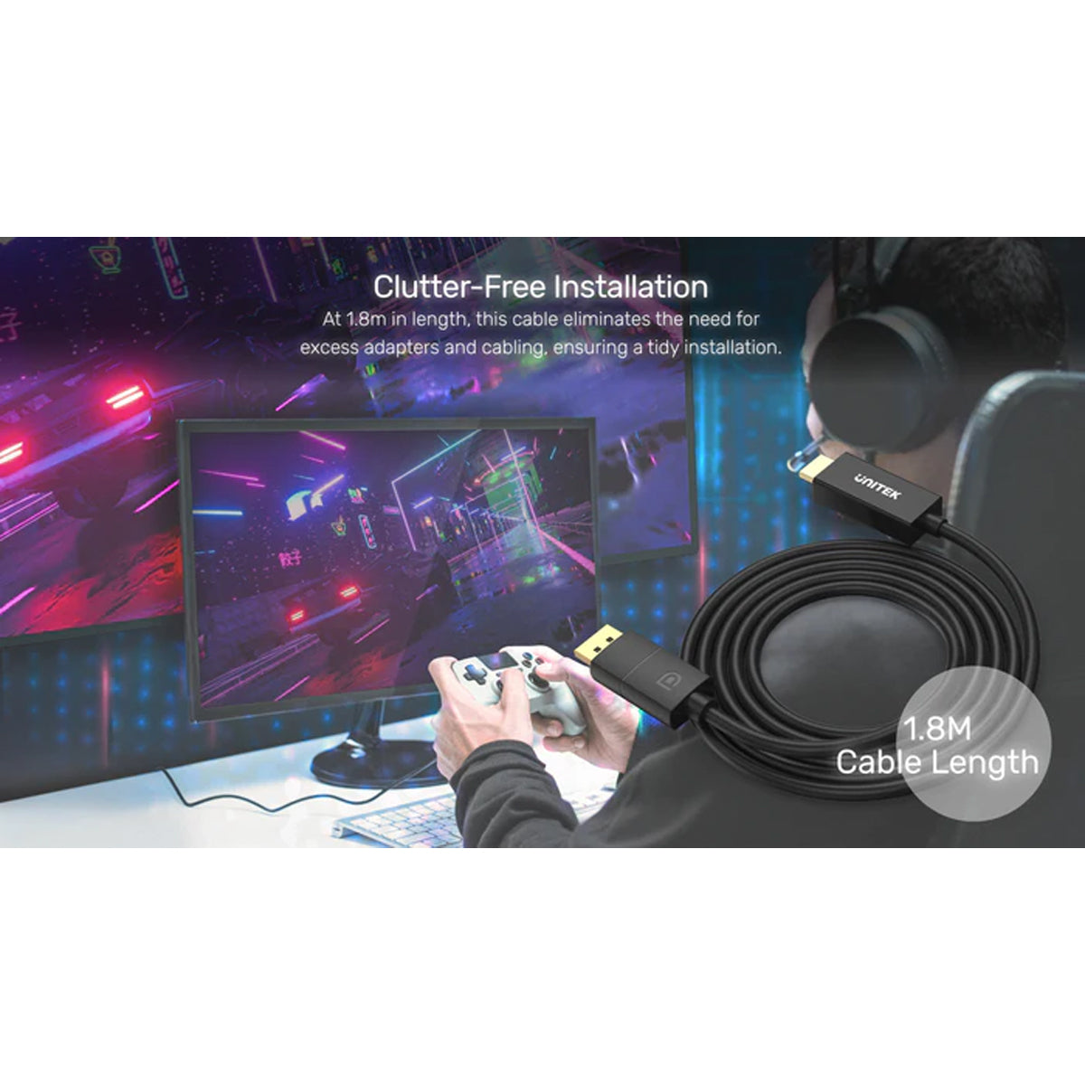 Unitek DisplayPort to HDMI Unidirectional Cable Up to 4K@60Hz - 1.8m