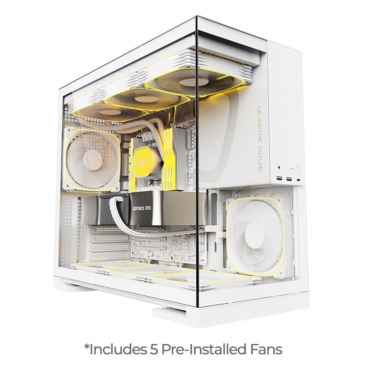 Geometric Future Model 5 ATX Mid Tower Case 5 Fans - White