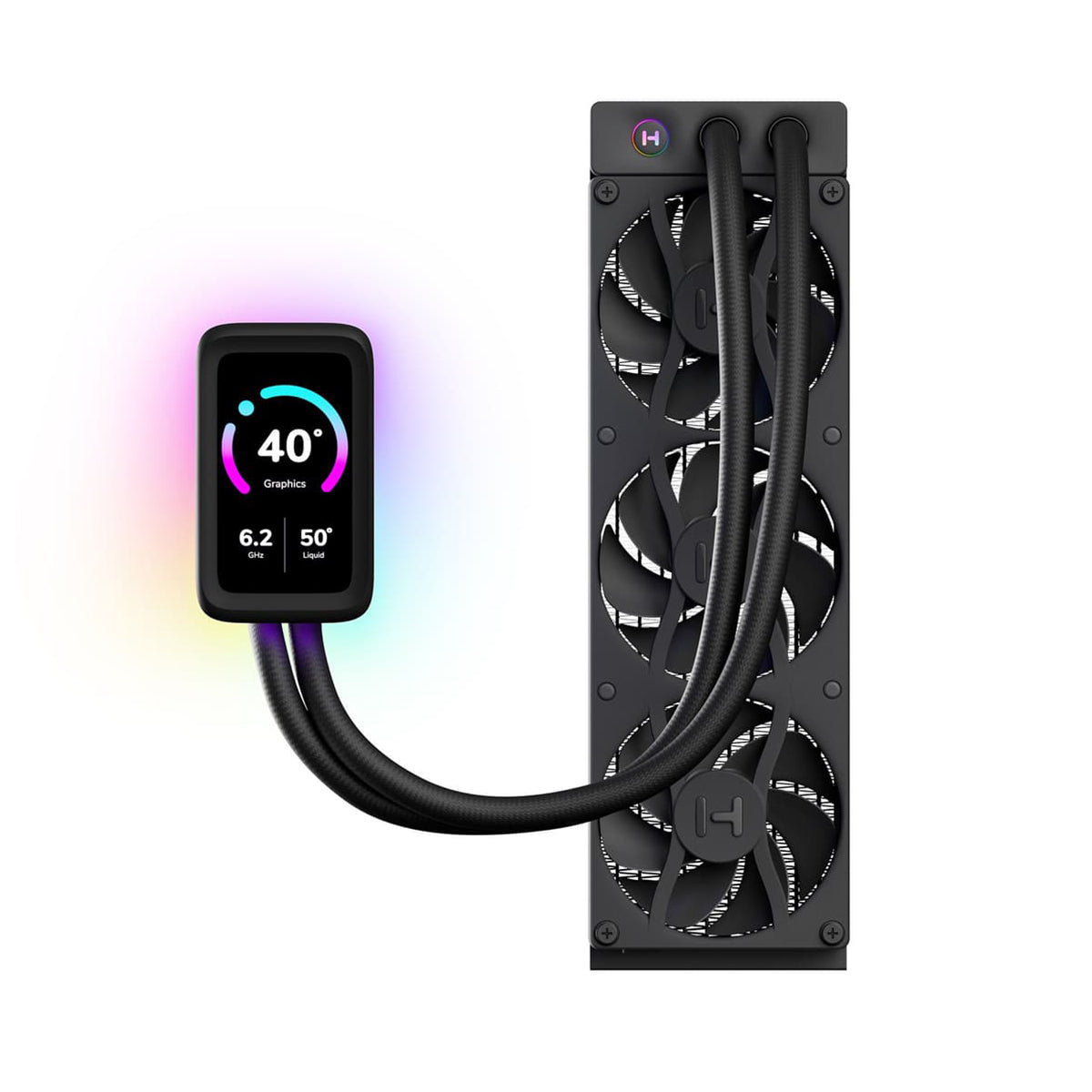 Hyte THICC Q80 Trio 360mm AIO Liquid Cooler with 5'' IPS Display - Snow White