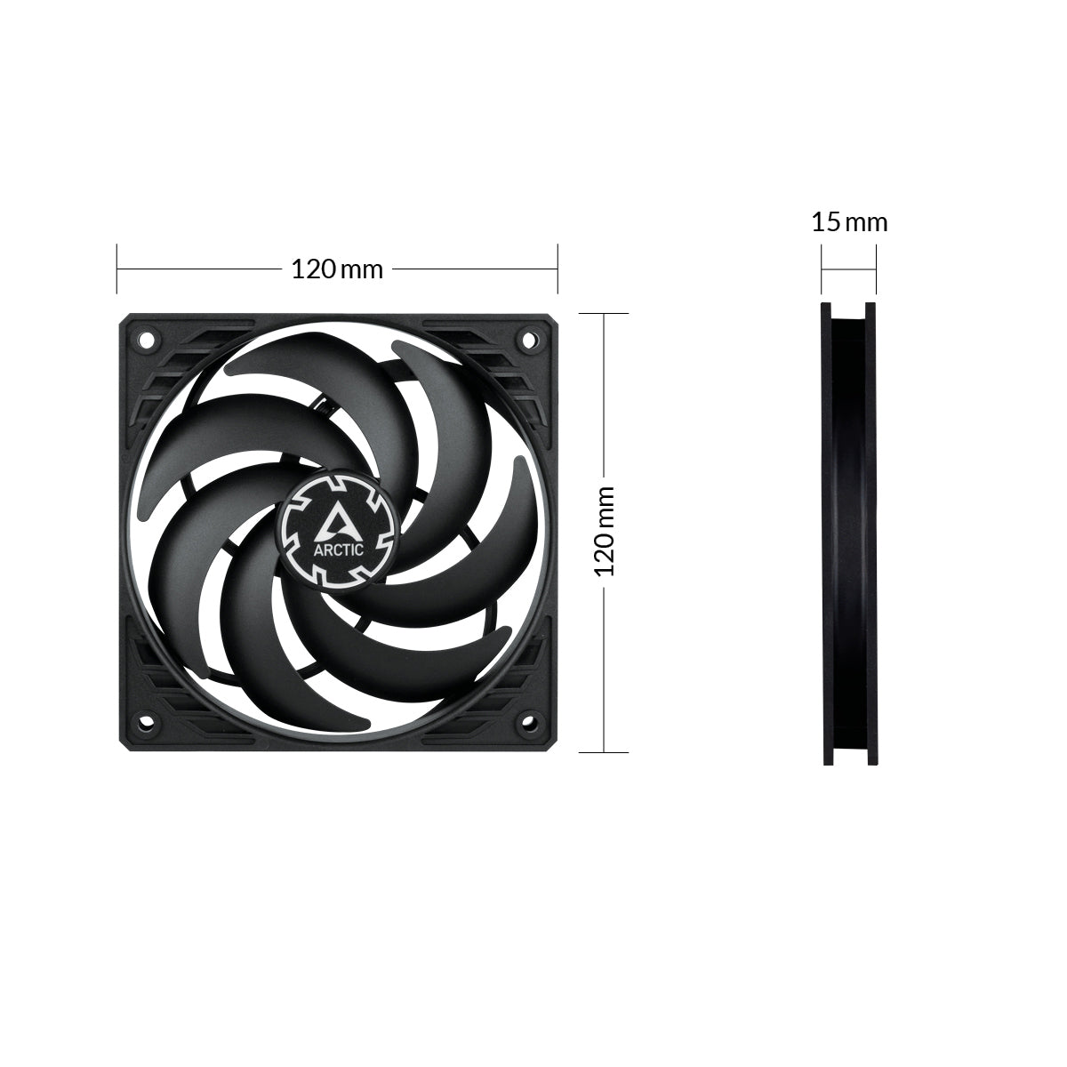 Arctic P12 Slim PWM PST 120mm Low Profile High Performance Fan - Black