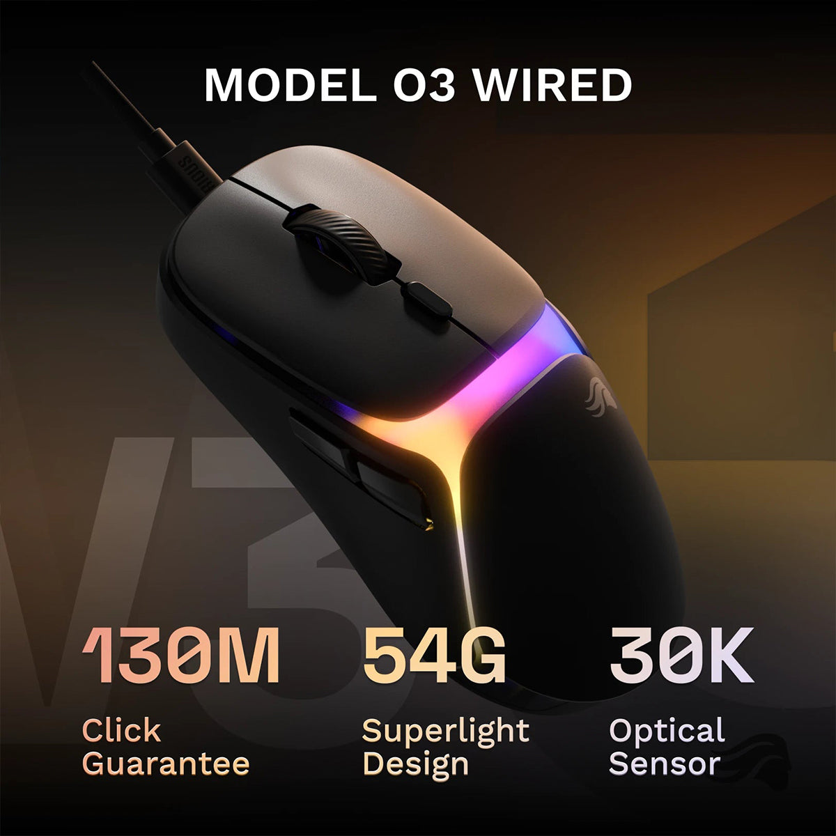 Glorious Model O3 Wired Gaming Mouse - Black