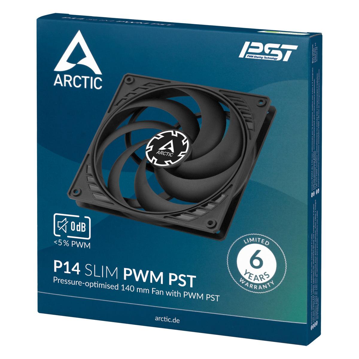 Arctic P14 Slim PWM PST 140mm Low Profile High Performance Fan - Black