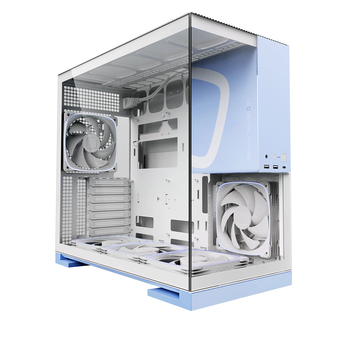 Geometric Future Model 5 ATX Mid Tower Case 5 Fans - White/Blue