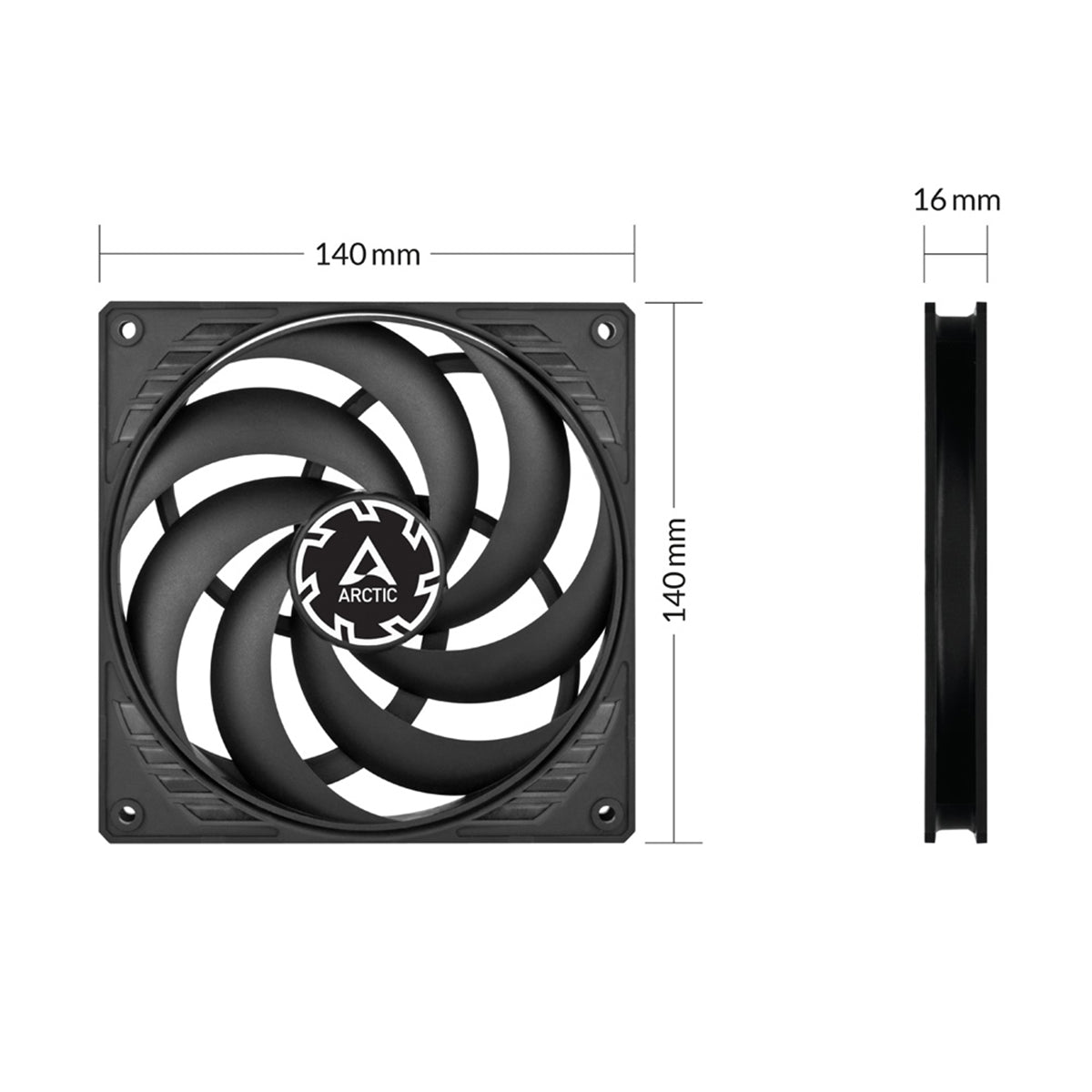 Arctic P14 Slim PWM PST 140mm Low Profile High Performance Fan - Black