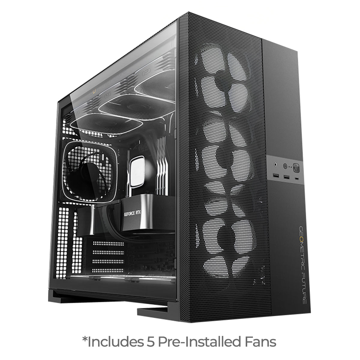 Geometric Future Model 5 Vent ATX Mid Tower Mesh Case 5 Fans - Black