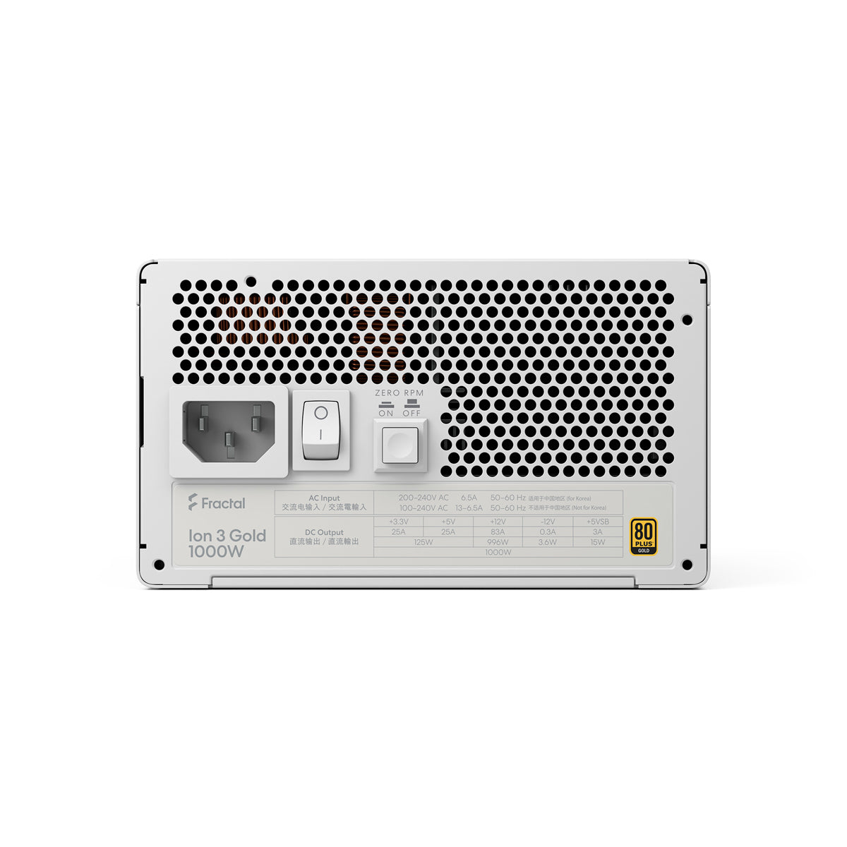 Fractal Design Ion 3 1000W 80 Plus Gold ATX 3.1 PCIE Gen 5 Fully Modular Power Supply - White