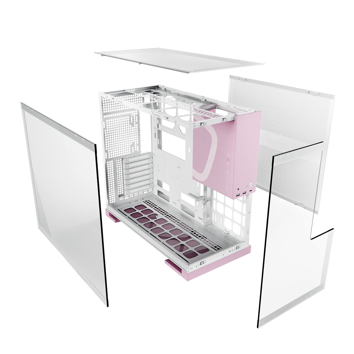 Geometric Future Model 5 ATX Mid Tower Case 5 Fans - White/Pink