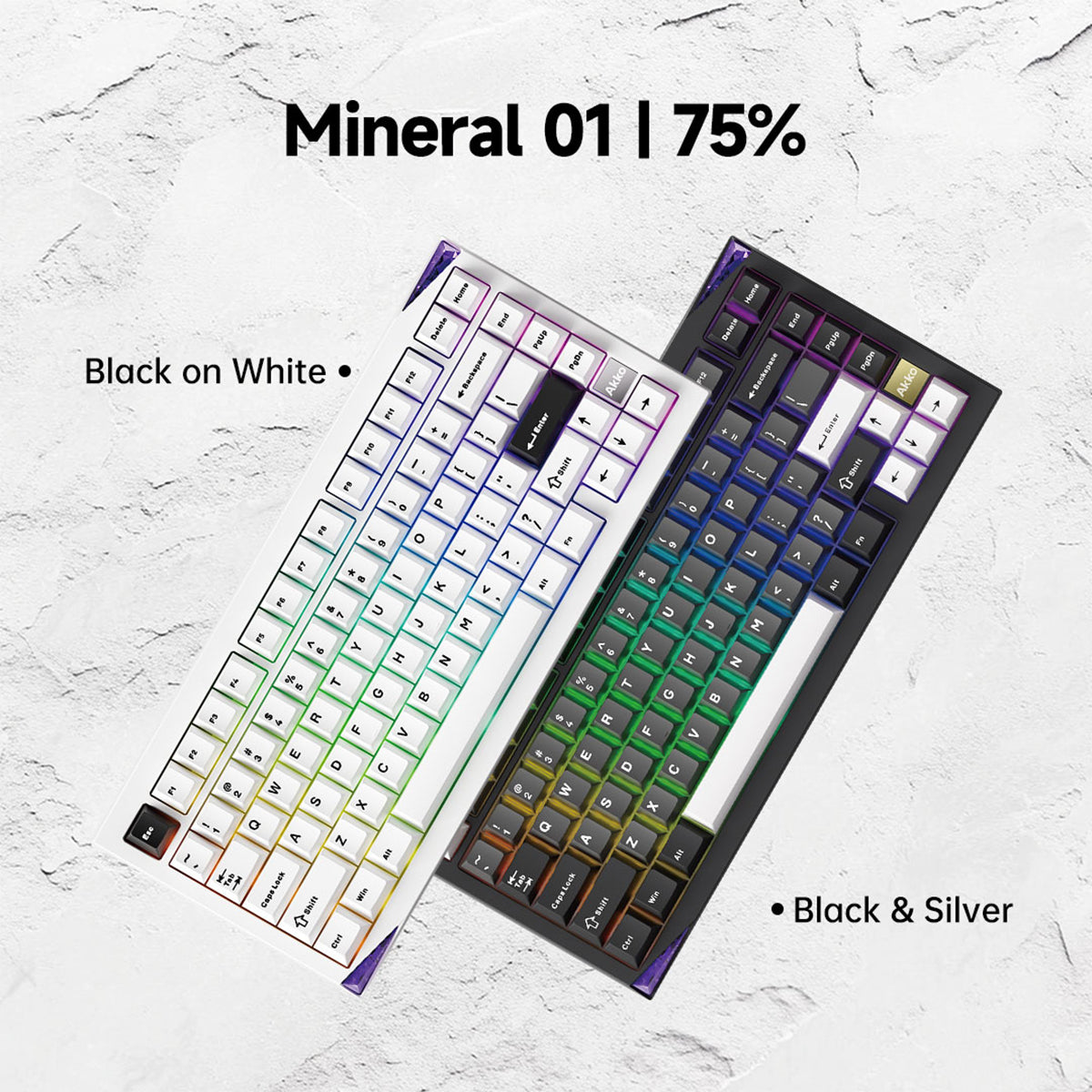 Akko Gem 01 VIA Black and Silver 75% Wireless Mechanical Keyboard -  Stellar Rose Switch