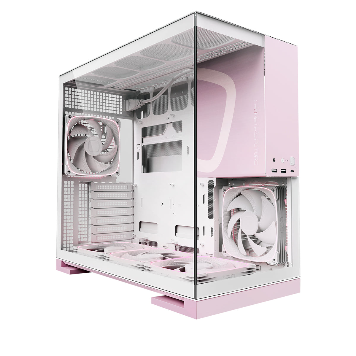 Geometric Future Model 5 ATX Mid Tower Case 5 Fans - White/Pink