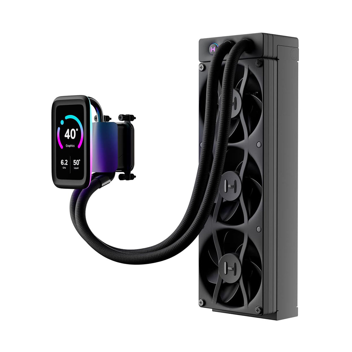 Hyte THICC Q80 Trio 360mm AIO Liquid Cooler with 5'' IPS Display - Pitch Black