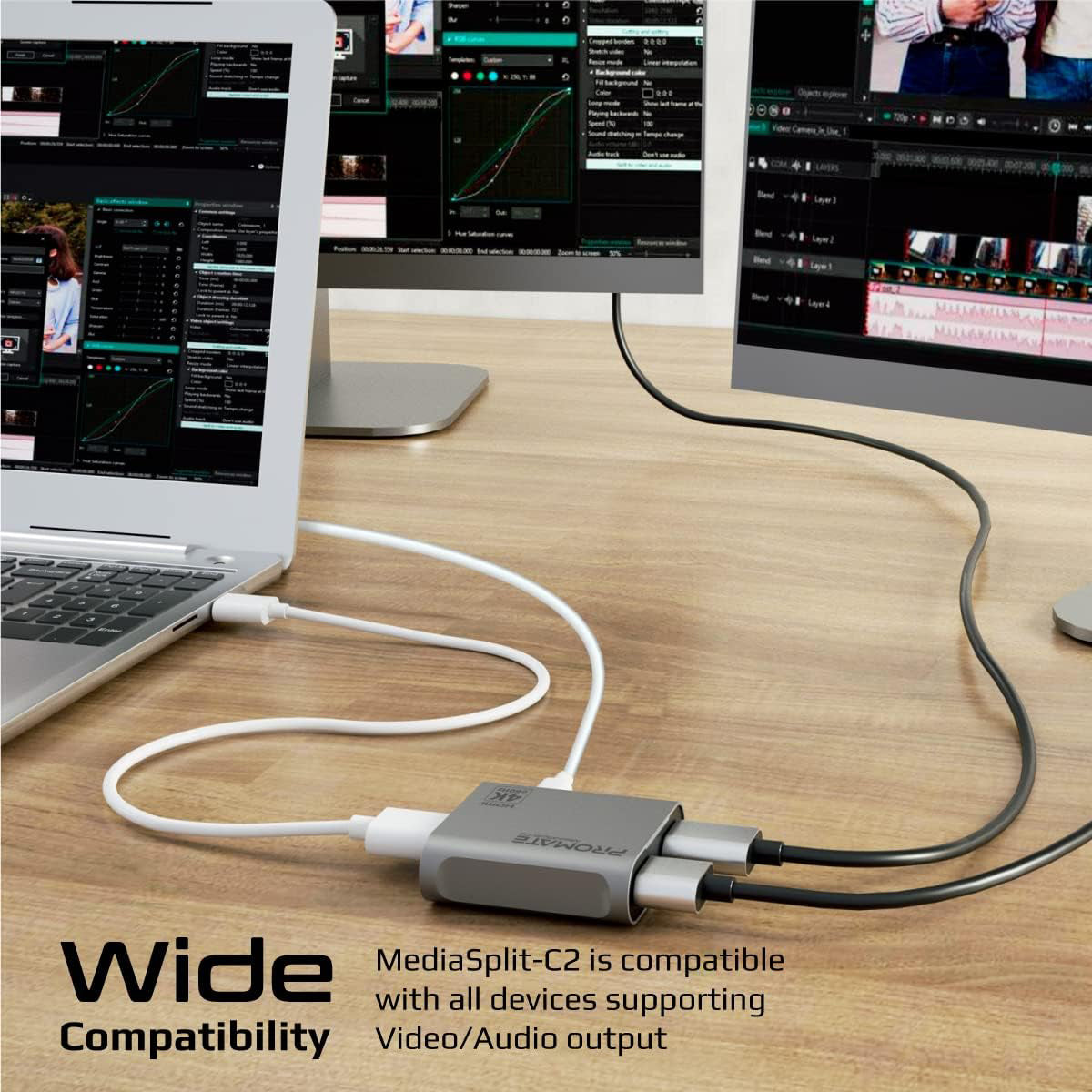 Promate HDMI Splitter With Dual HDMI Ports Up to 4K@60Hz