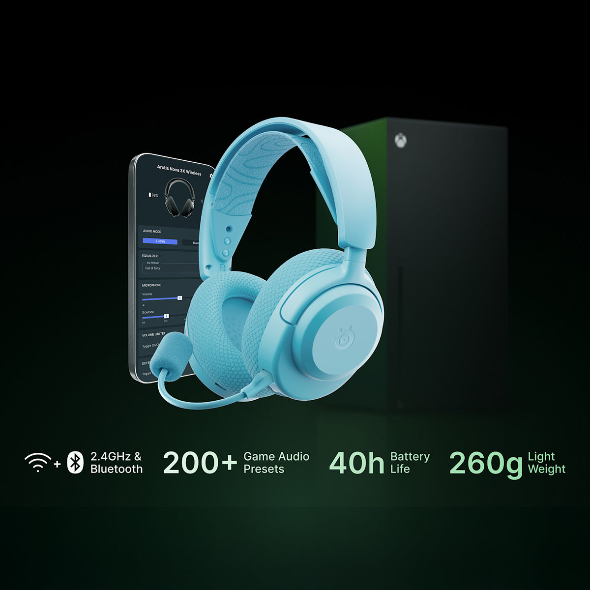 SteelSeries Arctis Nova 3XW Wireless Gaming Headset for Xbox/PC - Aqua