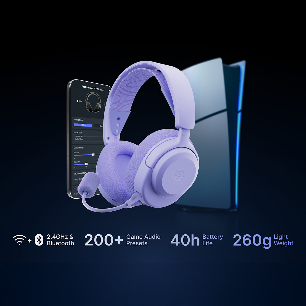 SteelSeries Arctis Nova 3PW Wireless Gaming Headset for PS/PC - Lavender