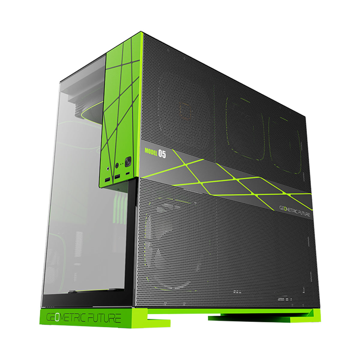 Geometric Future Model 5 ATX Mid Tower Case 5 Fans - Green