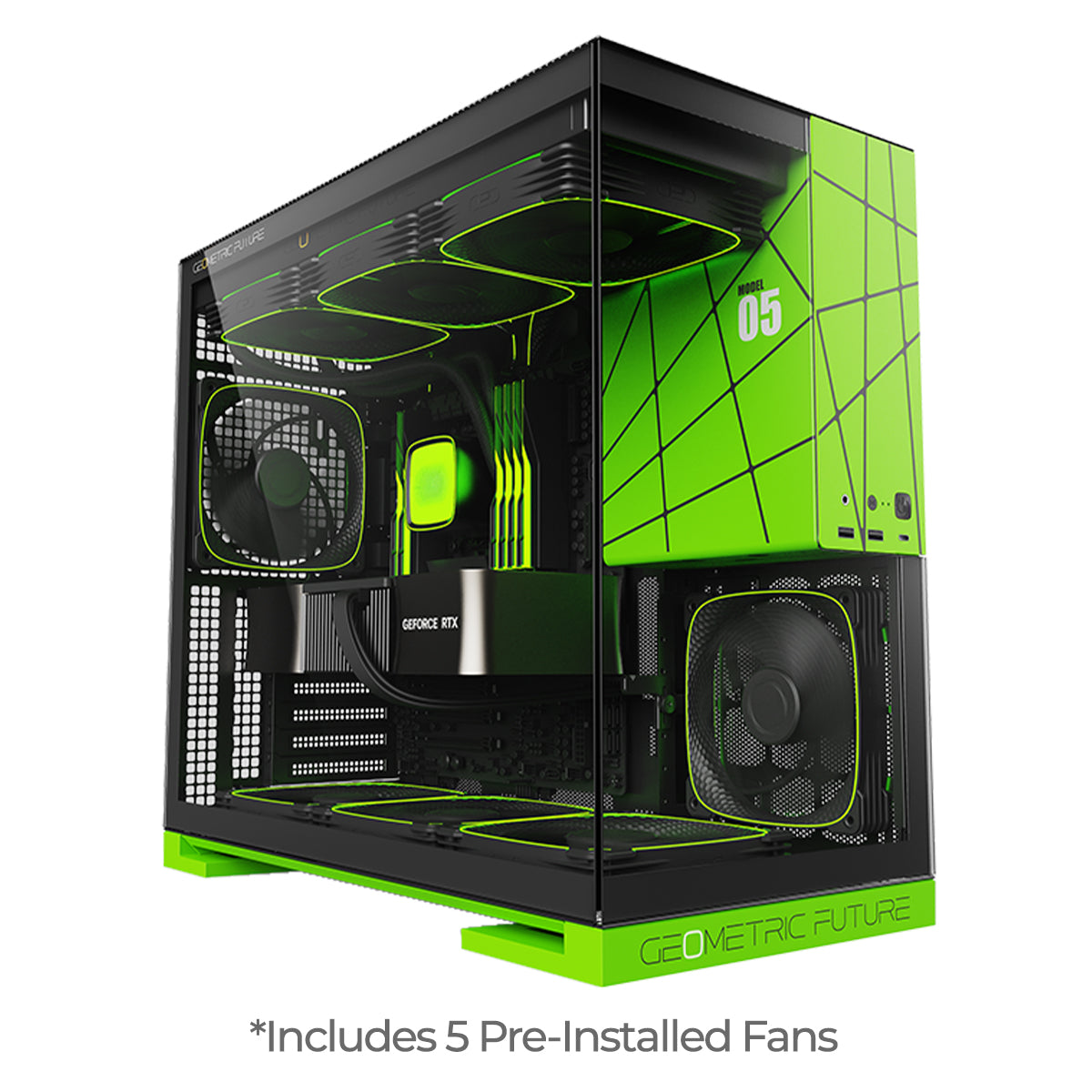 Geometric Future Model 5 ATX Mid Tower Case 5 Fans - Green