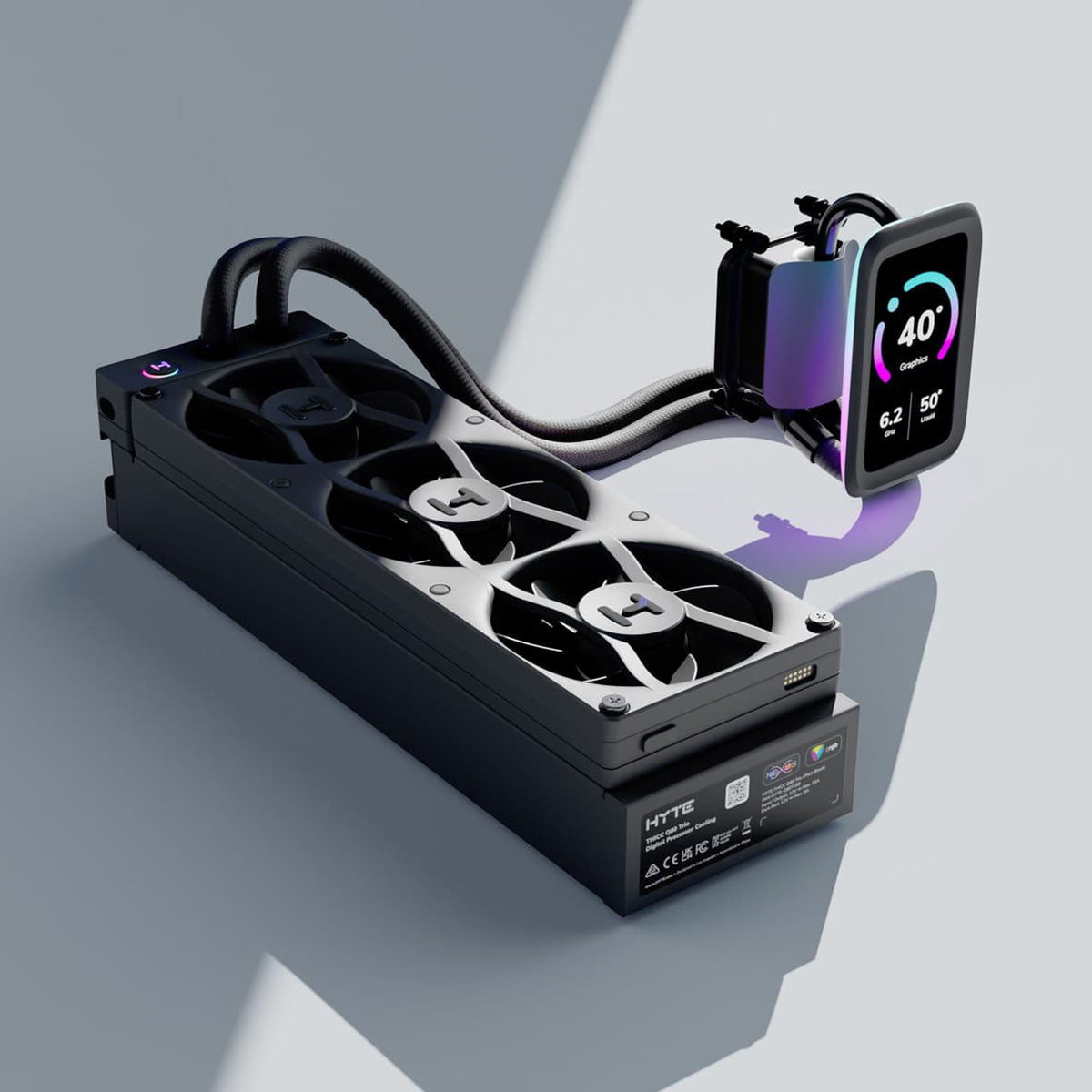 Hyte THICC Q80 Trio 360mm AIO Liquid Cooler with 5'' IPS Display - Snow White