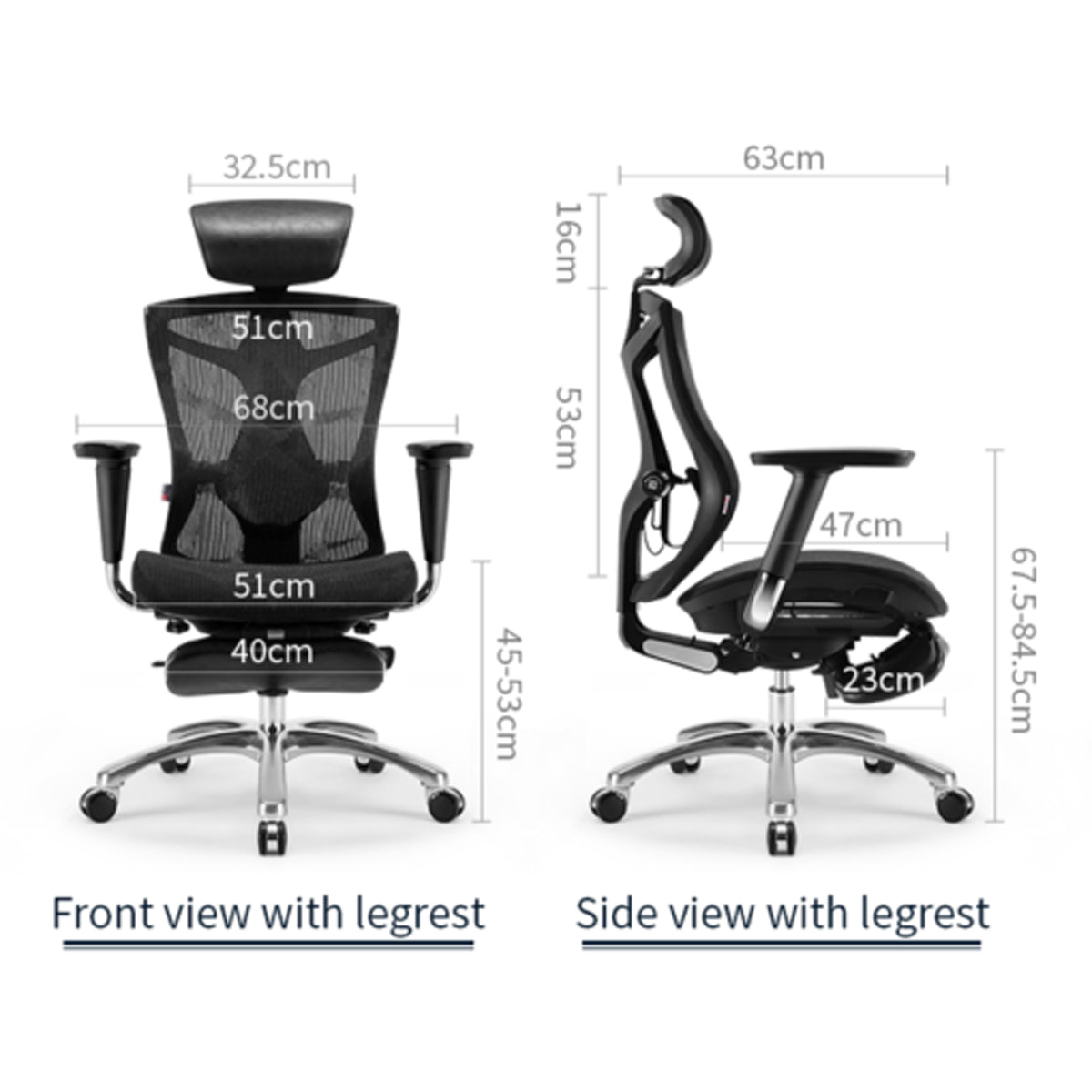 Sihoo V1 Ergonomic Office Chair - Dark Grey With Legrest
