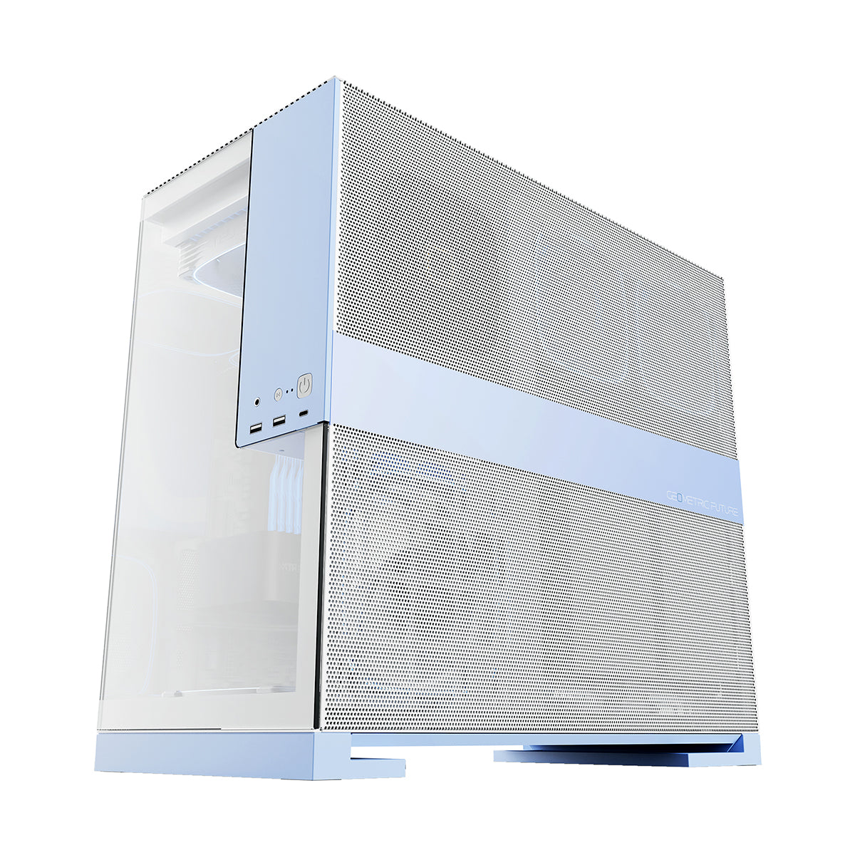 Geometric Future Model 5 ATX Mid Tower Case 5 Fans - White/Blue