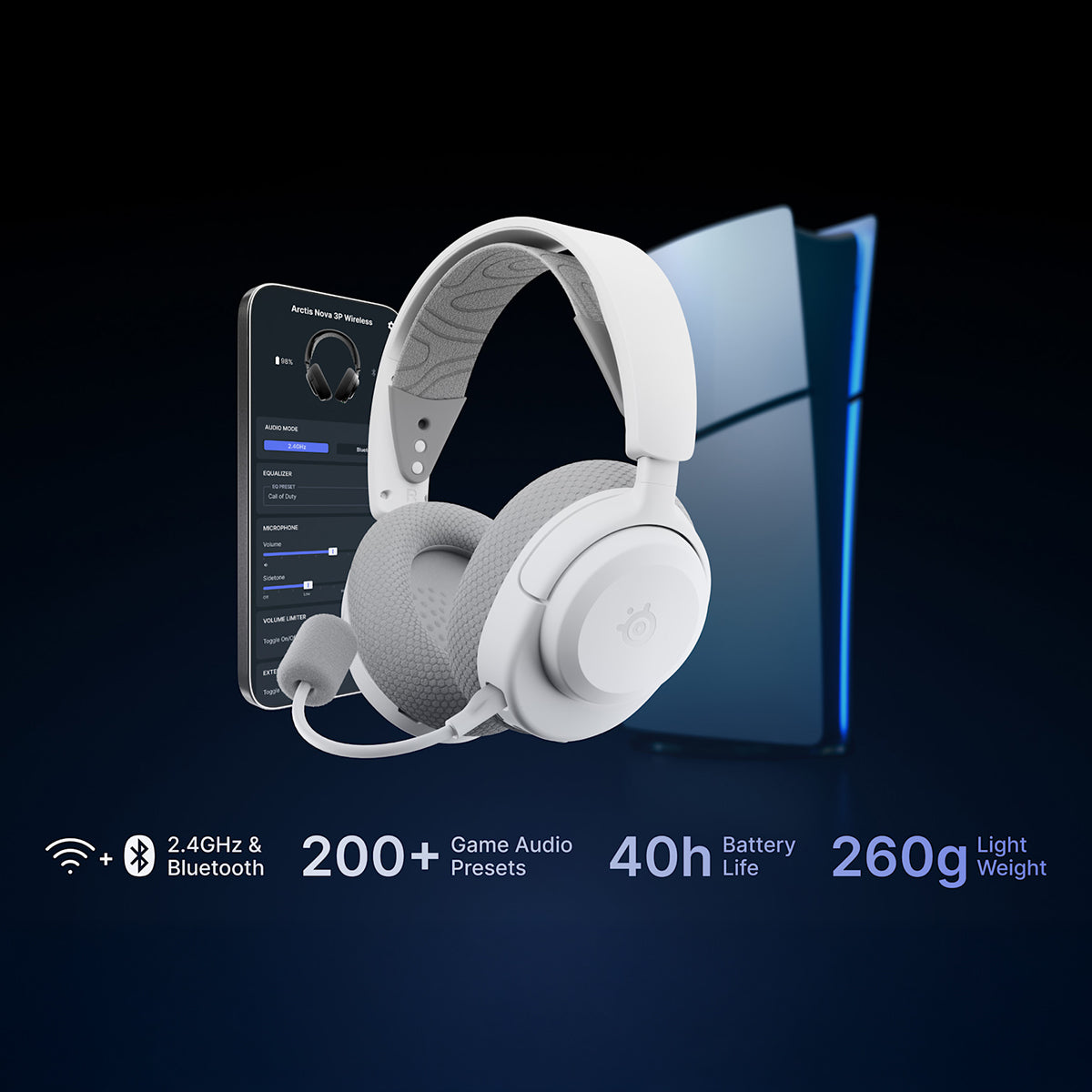 SteelSeries Arctis Nova 3PW Wireless Gaming Headset for PS/PC - White