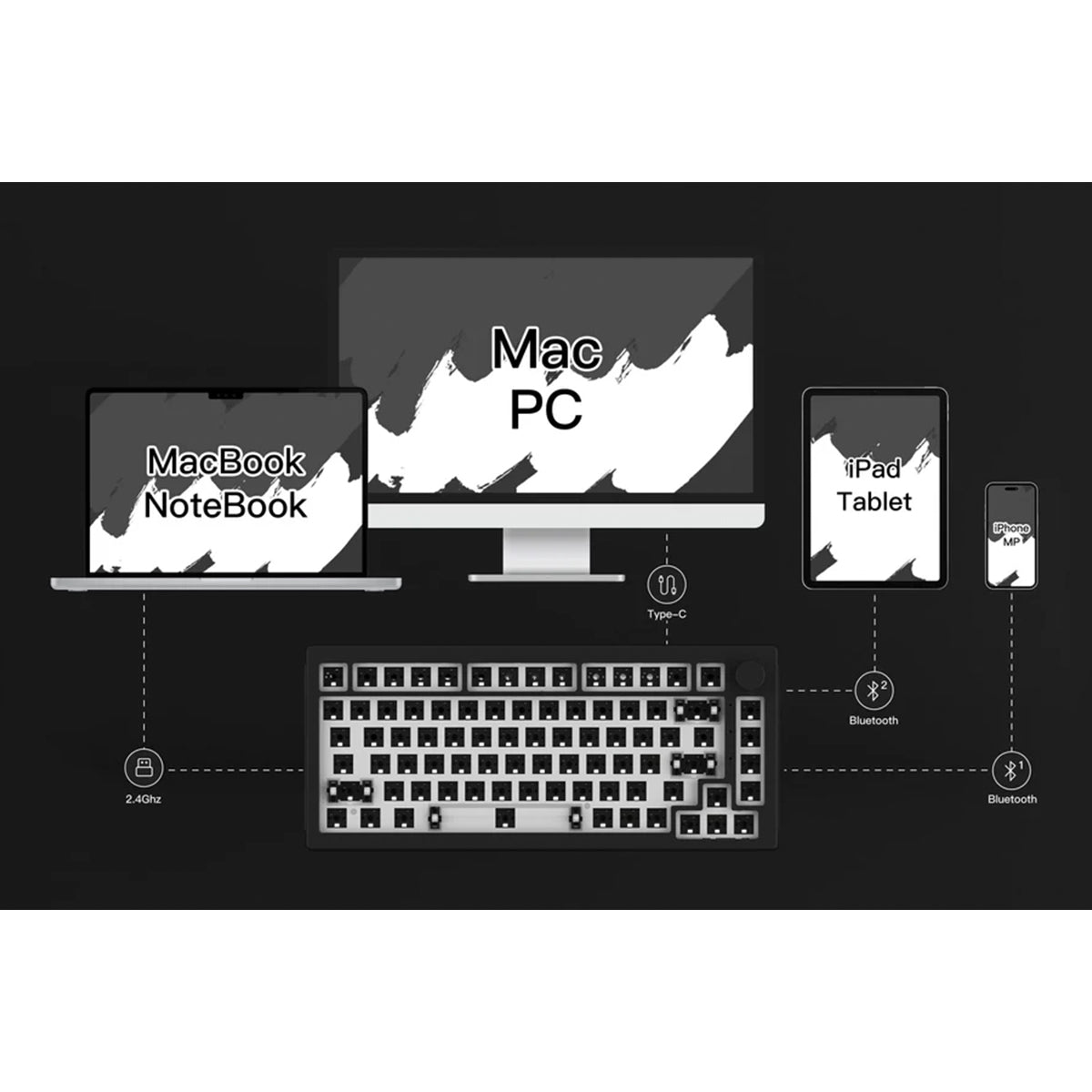 Akko 5075B VIA 75% RGB Wireless Mechanical Keyboard Barebones Kit - Starry Black