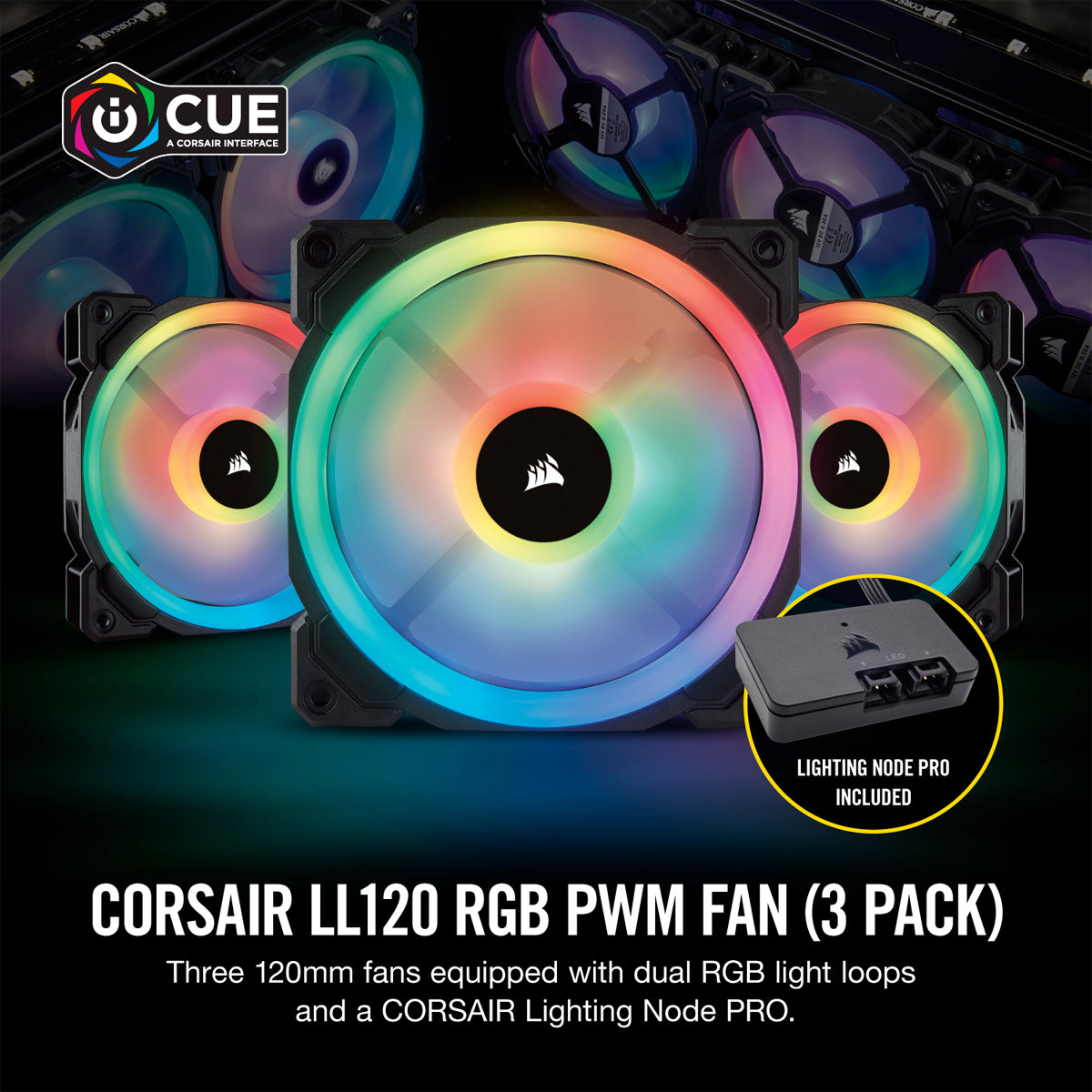 Corsair LL120 RGB 120mm Dual Light Loop RGB LED PWM Fan - 3 Fan Pack
