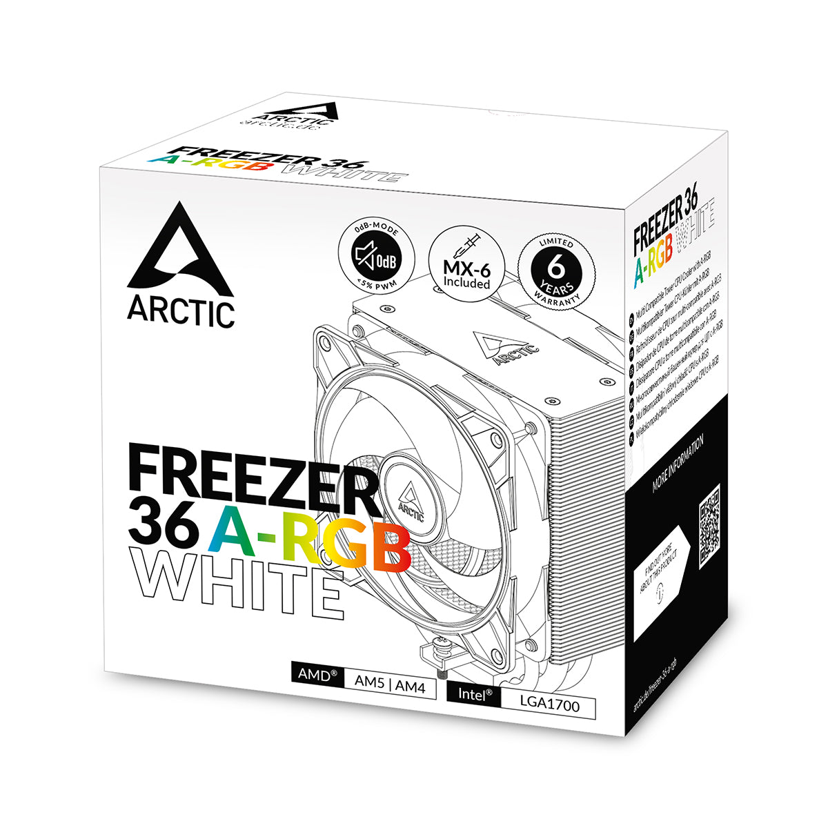 Arctic Freezer 36 A-RGB Single Tower Dual Fan CPU Cooler - White