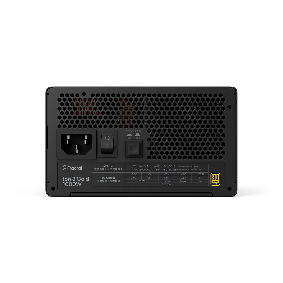 Fractal Design Ion 3 1000W 80 Plus Gold ATX 3.1 PCIE Gen 5 Fully Modular Power Supply - Black
