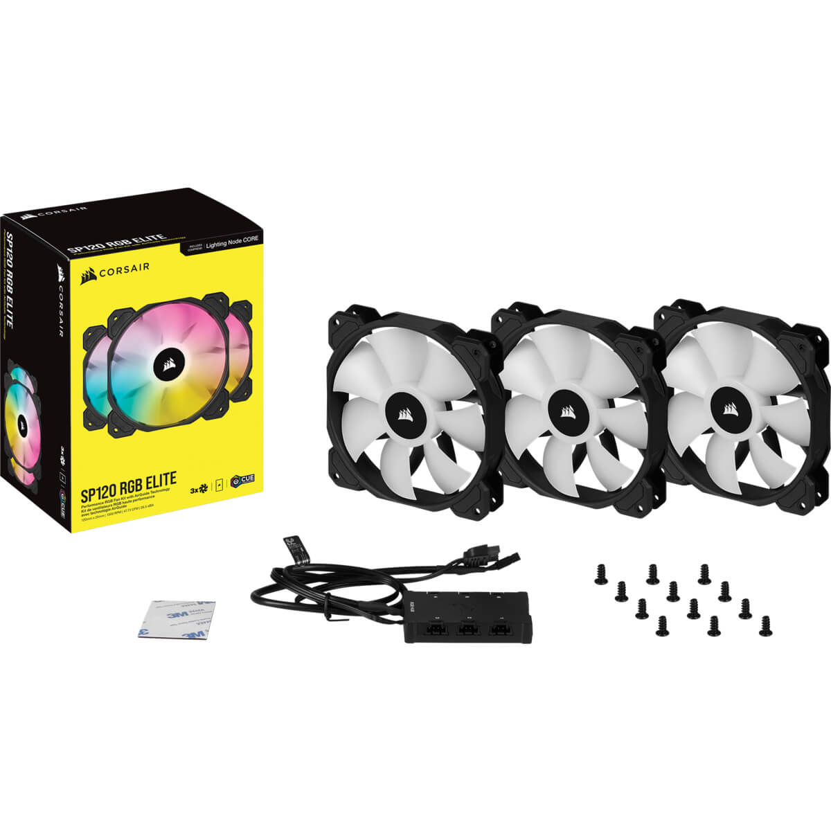 Corsair iCUE SP120 RGB ELITE Performance 120mm PWM Fan - Triple Pack with Lighting Node CORE