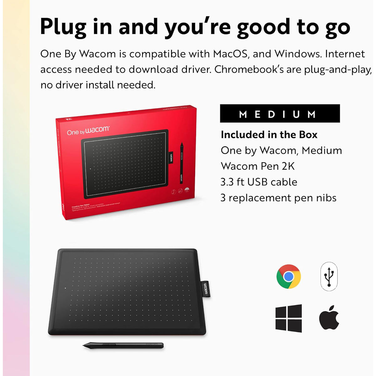 Wacom One Graphics Tablet with Pen - Medium