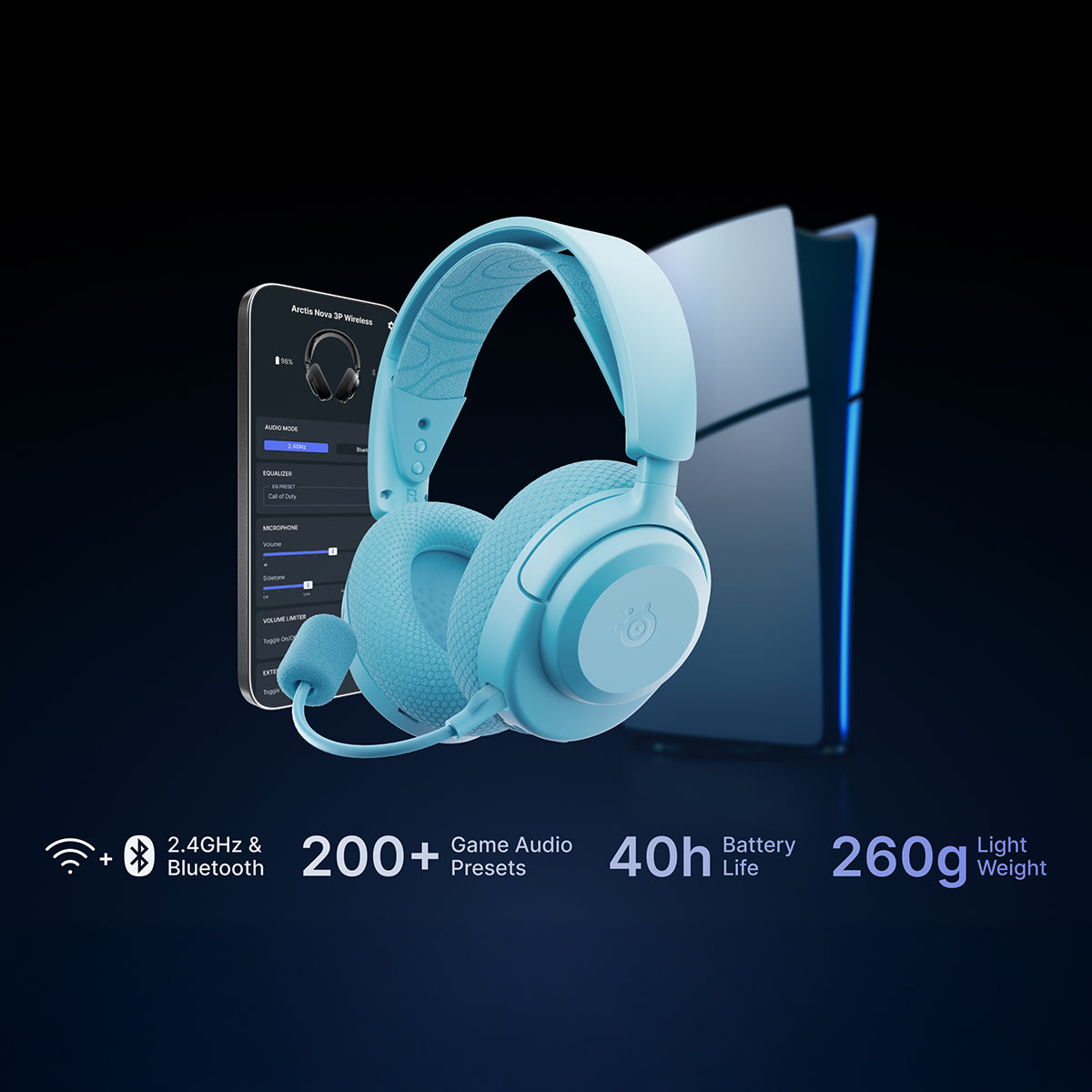 SteelSeries Arctis Nova 3PW Wireless Gaming Headset for PS/PC - Aqua