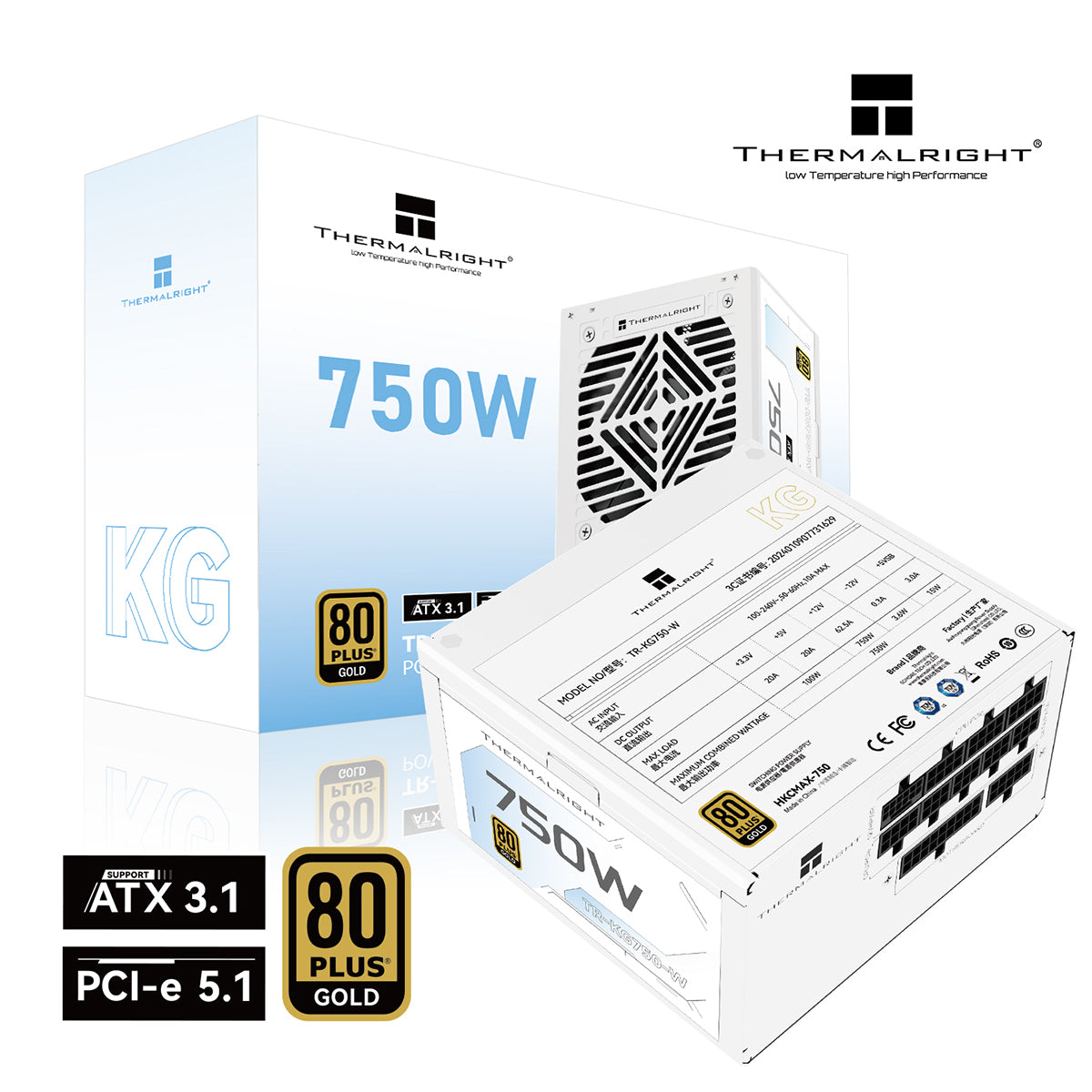 Thermalright TR-KG750 750W 80 Plus Gold Full Modular ATX 3.1 Power Supply - White