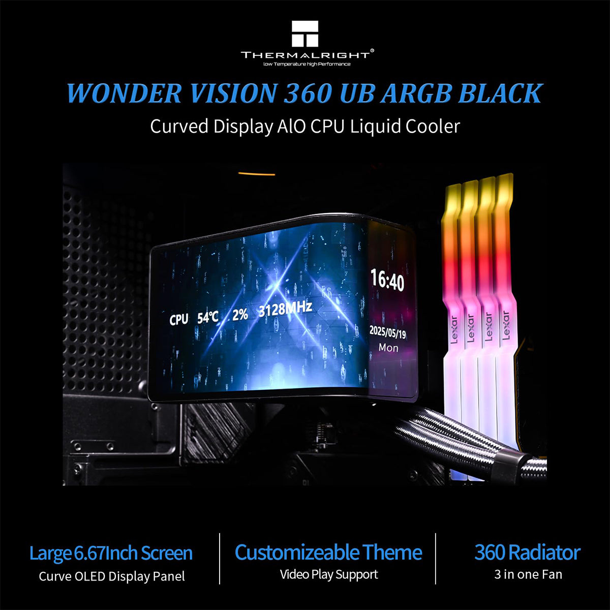 Thermalright Wonder Vision 360 UB ARGB 360mm LCD AIO Liquid CPU Cooler - Black