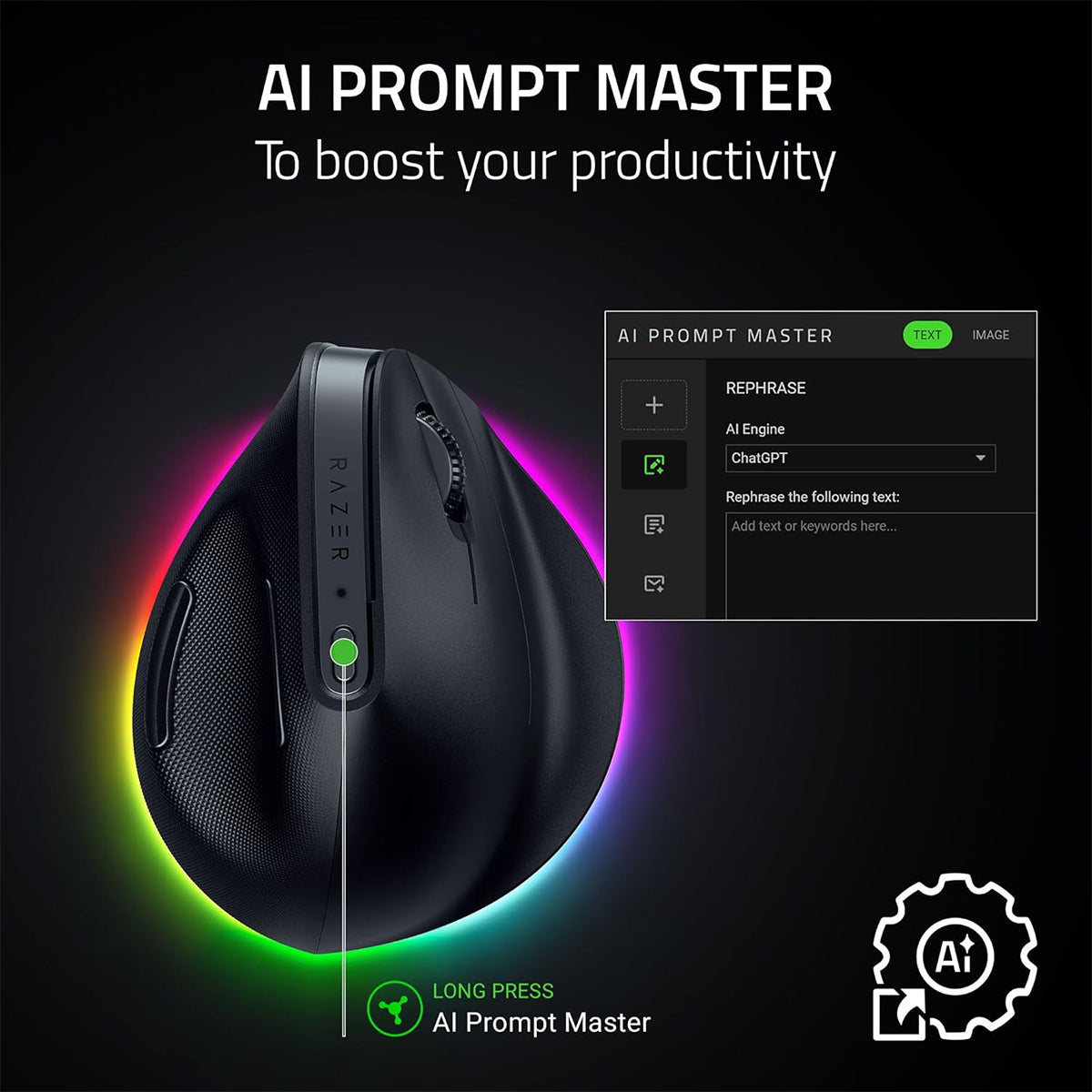 Razer Pro Click V2 Wireless Vertical Productivity Mouse - Black