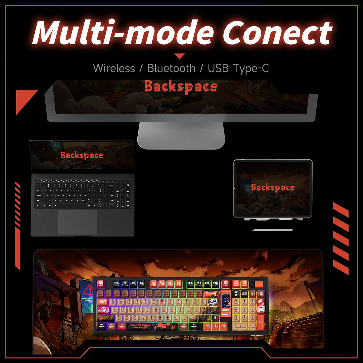 Akko 5098B Wasteland Survival Compact 1800 LCD RGB Wireless Mechanical Keyboard - Piano Pro V3 Switch