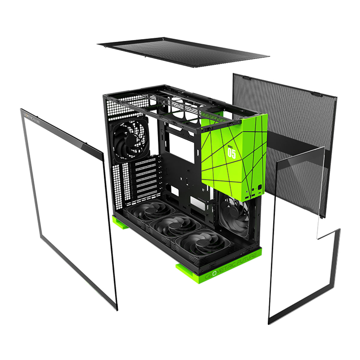 Geometric Future Model 5 ATX Mid Tower Case 5 Fans - Green