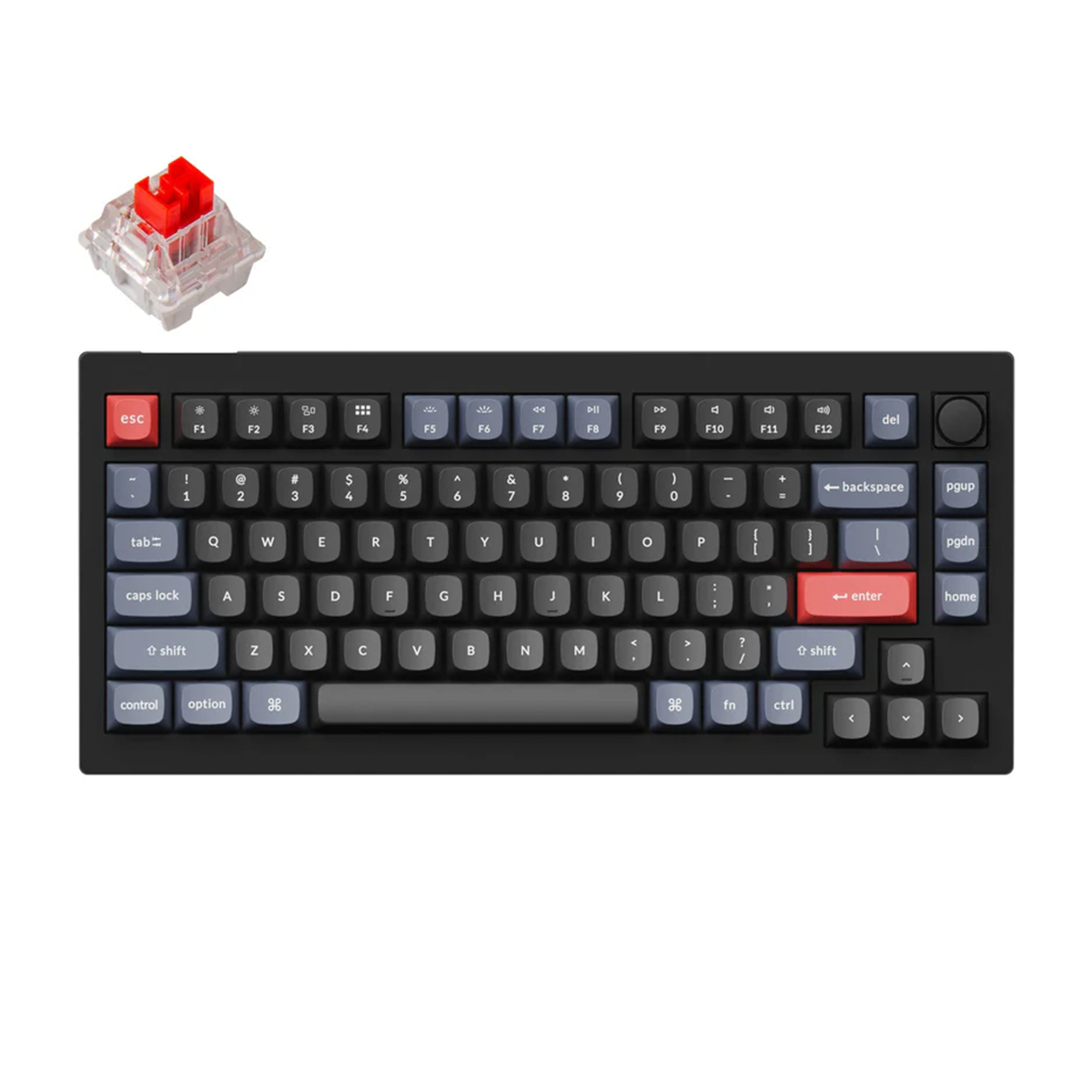 Keychron V1 Knob 75% RGB Carbon Black Mechanical Keyboard - K Pro Red Switch