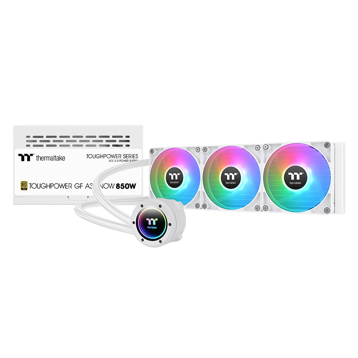 Thermaltake TH360 V2 360mm ARGB AIO Liquid CPU Cooler + Toughpower GF A3 Snow 850W 80+ Gold PSU - White