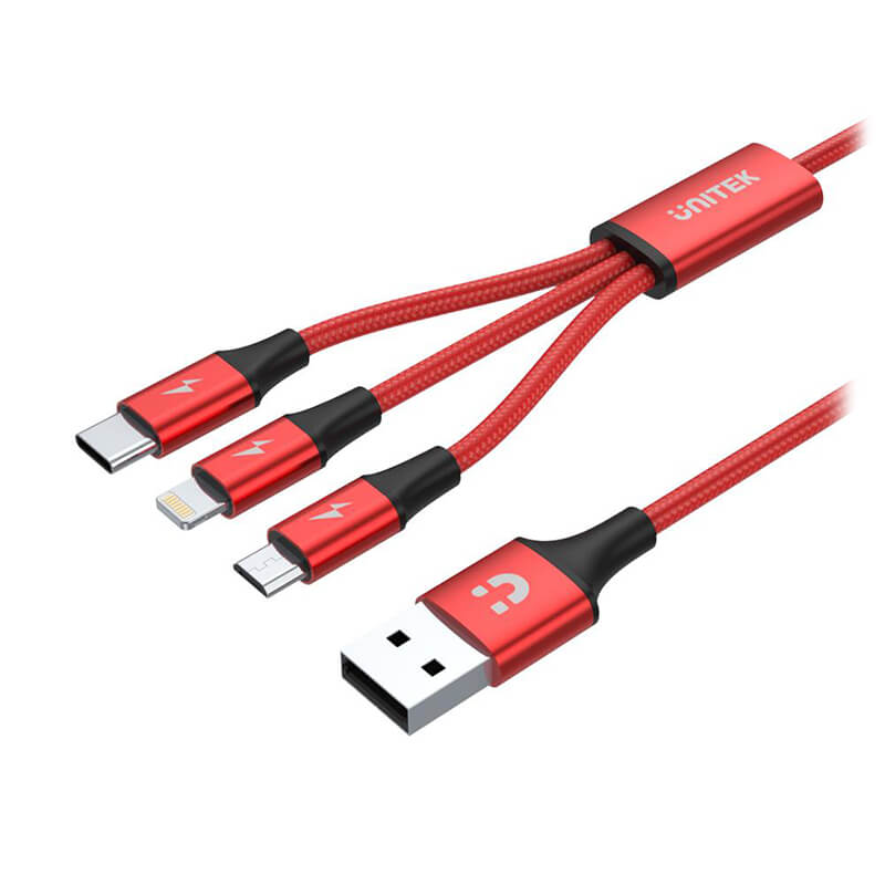 Unitek 3-in-1 (Type-C / Lightning / Micro) USB Charging Cable Red - 1.2M