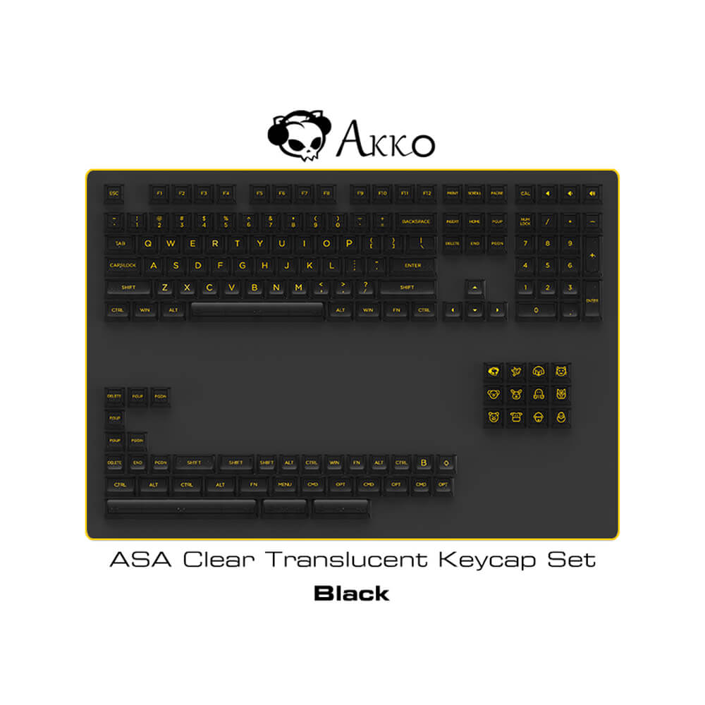 Akko ASA Clear Translucent 155 pcs Polycarbonate Keycaps Black V2