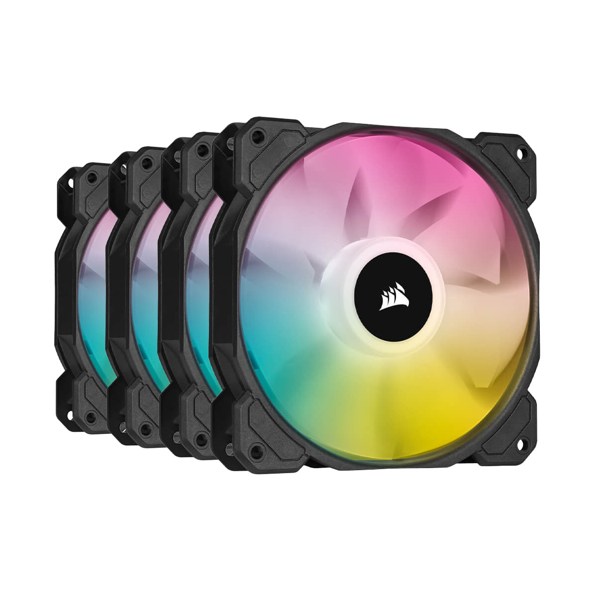 Corsair iCUE SP120 RGB ELITE Performance 120mm PWM Fan - Quad Pack with Lighting Node CORE