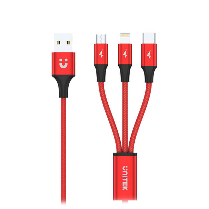 Unitek 3-in-1 (Type-C / Lightning / Micro) USB Charging Cable Red - 1.2M