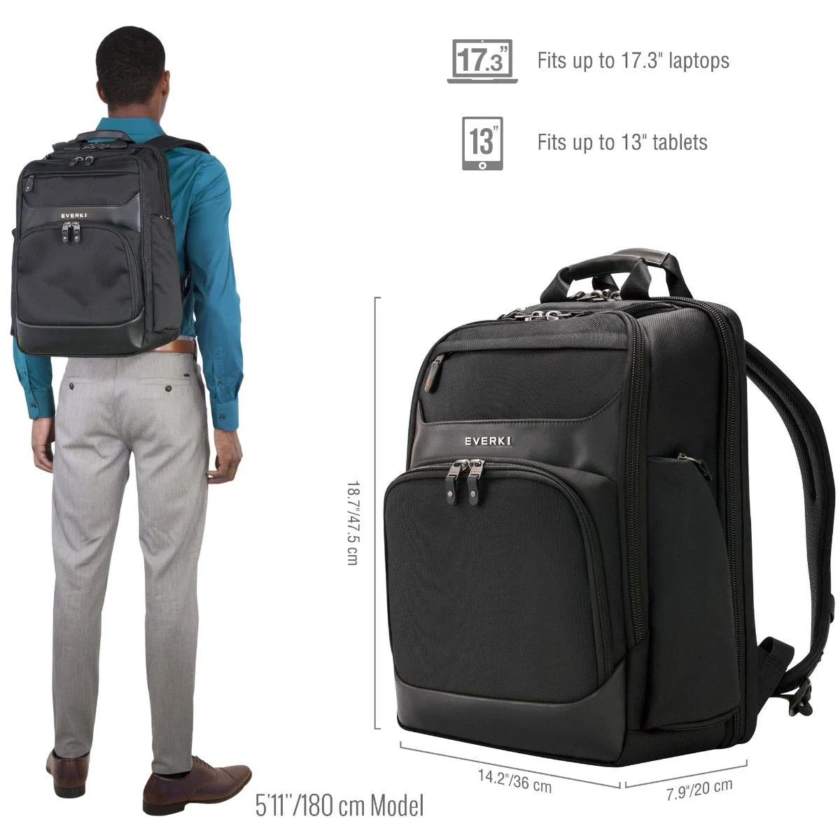 Everki Onyx Premium Travel Laptop Backpack - Up to 17.3''