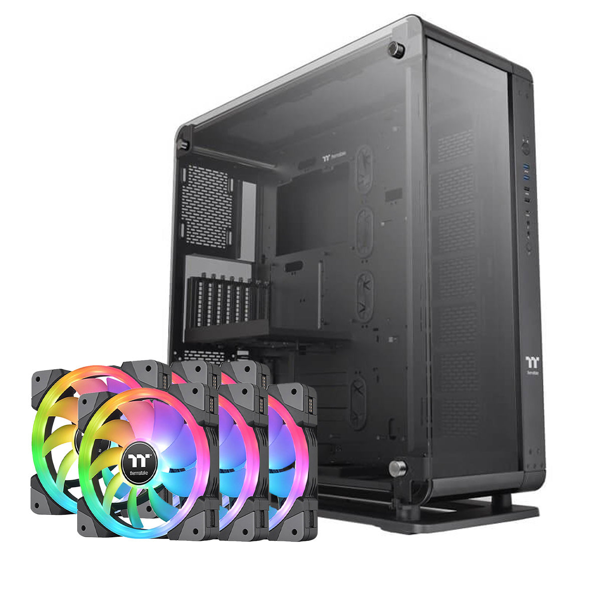 Thermaltake Core P8 Mid Tower Case + SWAFAN EX12 120mm RGB Fan 6 Pack - TG Black