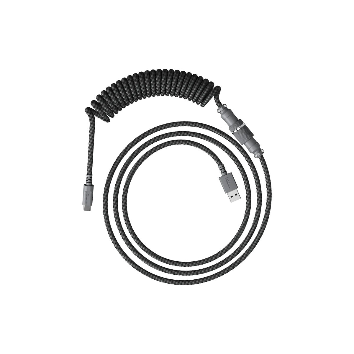 HYPERX Durable Coiled Cable Stylish Design 5-pin Aviator Connector USB-C to USB-A Grey