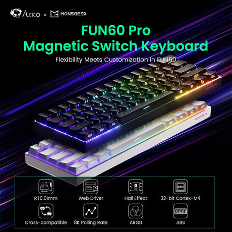 Akko Monsgeek Fun60 Pro 60% Wireless Hall-Effect Gaming Keyboard Black - Glare Magnetic Switch
