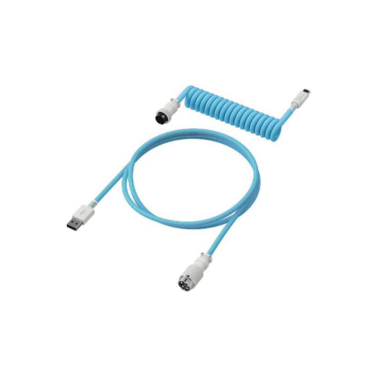 HYPERX Durable Coiled Cable Stylish Design 5-pin Aviator Connector USB-C to USB-A Light Blue/White