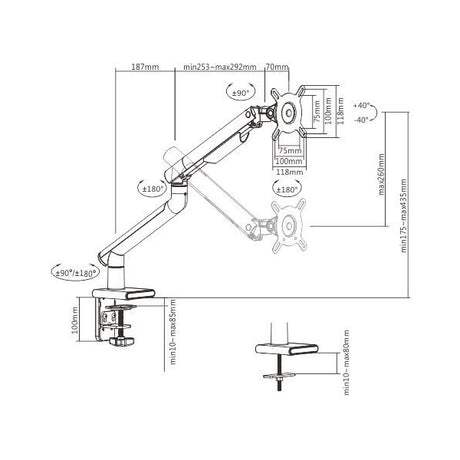 Lumi LDT49-C012 Single Aluminum Spring-Assisted Monitor Arm - White